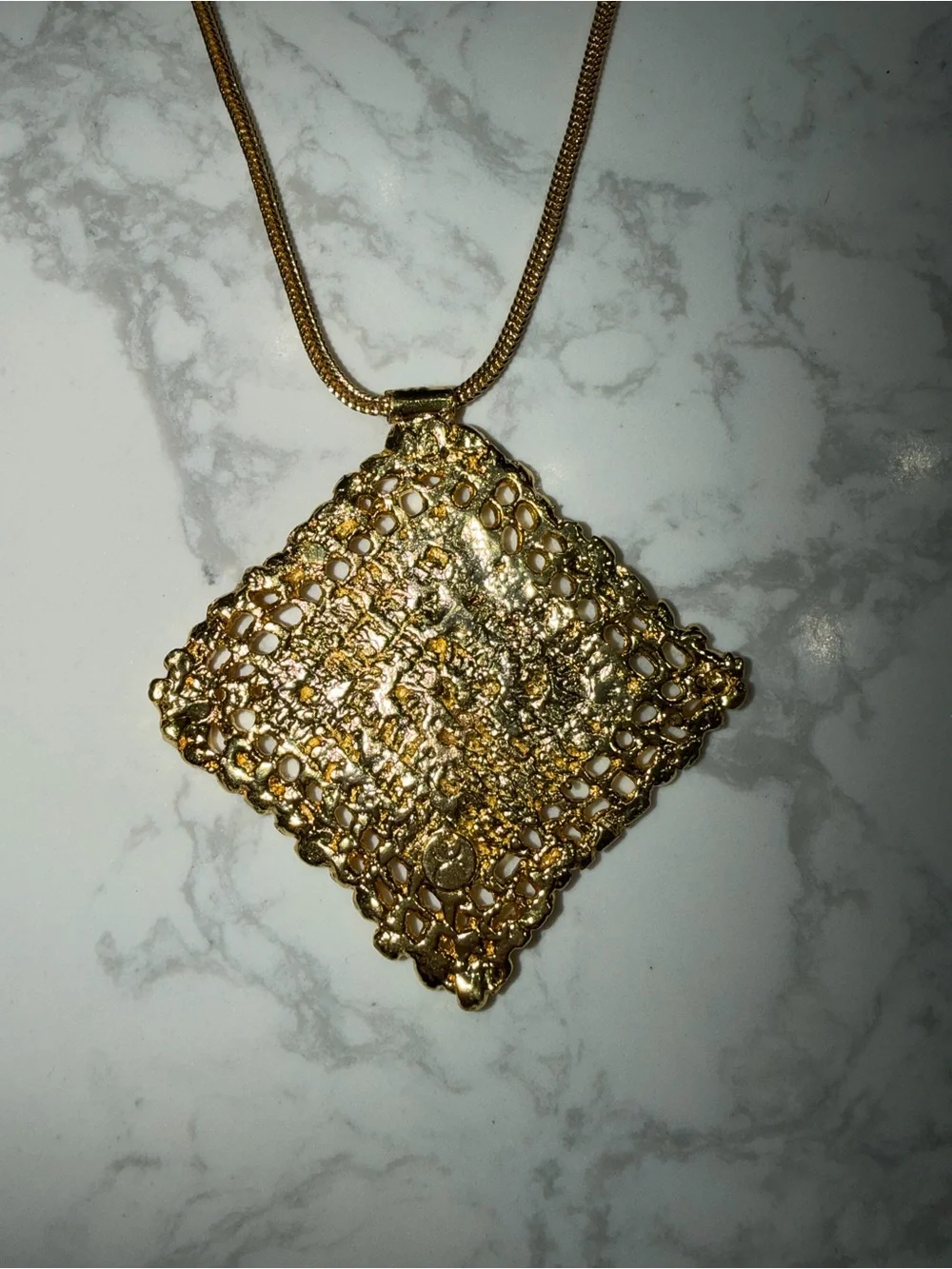 Elan Gold-Tone Textured Square Pendant Necklace